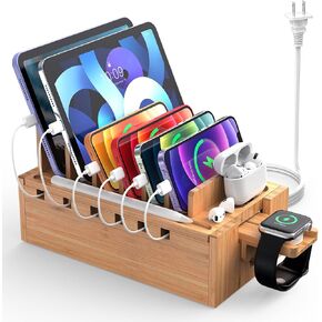 Pezin & Hulin Bamboo Charging Station with 5-Port USB & 5 Cables in Kuwait