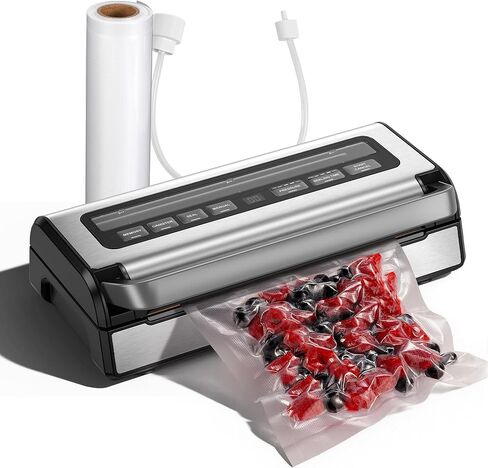 95Kpa Vacuum Sealer Machine, Automatic Food Vacuum Sealing Machine with Adjustable Pressure & Time Settings, Built-in Cutter and Bag Storage, 2 Bag Rolls & Accessory Hose in Kuwait