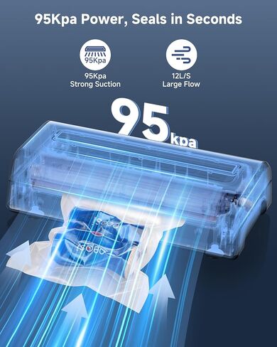 95Kpa Vacuum Sealer Machine, Automatic Food Vacuum Sealing Machine with Adjustable Pressure & Time Settings, Built-in Cutter and Bag Storage, 2 Bag Rolls & Accessory Hose in Kuwait