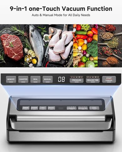 95Kpa Vacuum Sealer Machine, Automatic Food Vacuum Sealing Machine with Adjustable Pressure & Time Settings, Built-in Cutter and Bag Storage, 2 Bag Rolls & Accessory Hose in Kuwait