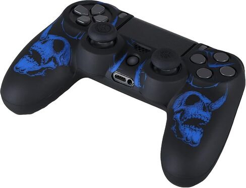 YoRHa Laser Carving Silicone Skin for PS4 Controller x 1(Skulls Blue) with Exclusive Thumb Grips x 8 in Kuwait