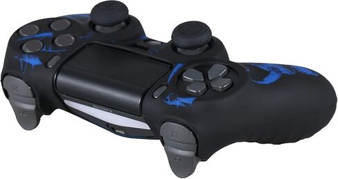 YoRHa Laser Carving Silicone Skin for PS4 Controller x 1(Skulls Blue) with Exclusive Thumb Grips x 8 in Kuwait
