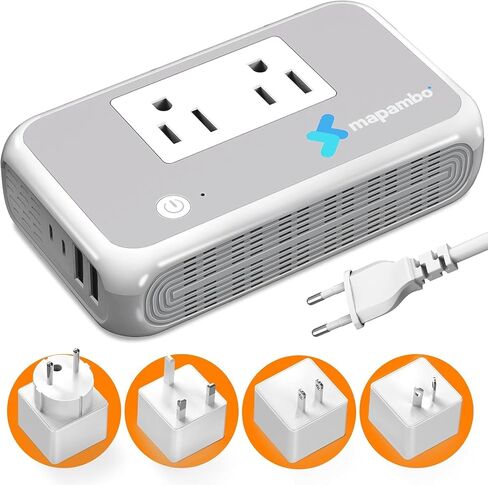 Voltage Converter US to Europe for Curling Iron and Hair Straighteners, 220V to 110V Converter for European Travel Plug Adapter with 2 USB A & 2 USB C Ports (White) in Kuwait