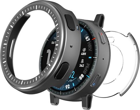 Metal Case for Amazfit Active Max 1.5" Smart Watch with Back Cover, 2 in 1 | Military-Grade | Rugged | Shockproof Hard PC Bumper Protective Cover Fashion Sports for Active Max (Dark Gray) in Kuwait