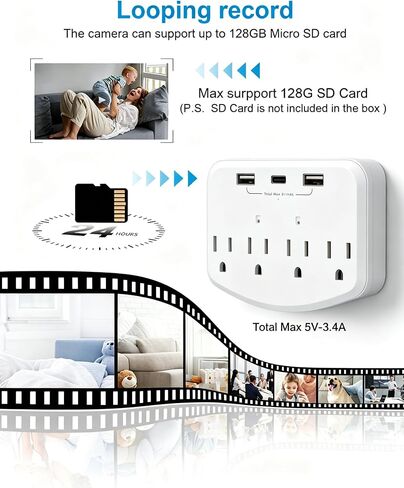 HD 1080P Wireless Hidden Camera WiFi spy cam, Indoor Wall Outlet with Motion Detection, Loop Recording, No Audio Nanny Cameras for Home Security/Office/Baby & Pet in Kuwait