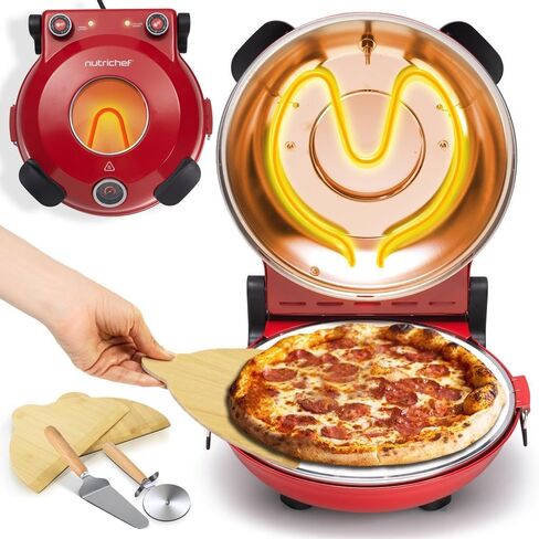 NutriChef Electric Pizza Oven | 1200W Countertop Pizza Maker with Temperature Control & Thermometer | Viewing Window for Precise Cooking | Heats up to 800˚F | Easy to Clean Non-Stick Coating | White in Kuwait