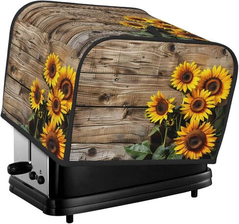 Toaster Cover 4 Slice Retro Wooden Sunflower Waterproof Appliance Cover with Hang Loop Bread Baker Toaster Cover for Kitchen in Kuwait