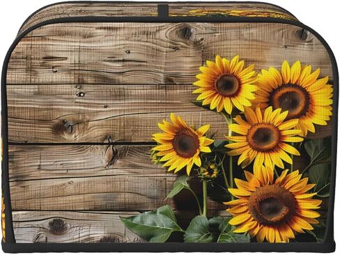 Toaster Cover 4 Slice Retro Wooden Sunflower Waterproof Appliance Cover with Hang Loop Bread Baker Toaster Cover for Kitchen in Kuwait