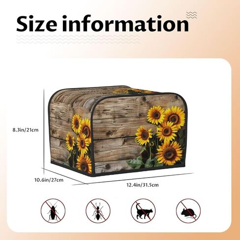 Toaster Cover 4 Slice Retro Wooden Sunflower Waterproof Appliance Cover with Hang Loop Bread Baker Toaster Cover for Kitchen in Kuwait