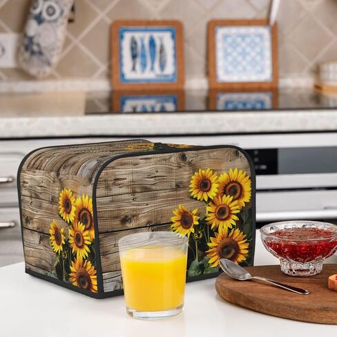 Toaster Cover 4 Slice Retro Wooden Sunflower Waterproof Appliance Cover with Hang Loop Bread Baker Toaster Cover for Kitchen in Kuwait