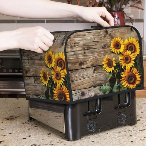 Toaster Cover 4 Slice Retro Wooden Sunflower Waterproof Appliance Cover with Hang Loop Bread Baker Toaster Cover for Kitchen in Kuwait