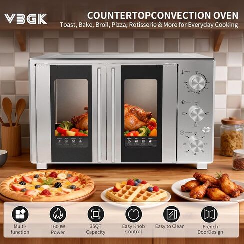 VBGK French Door electric Knob Oven,35 QT Extra Large Oven,18-Slice Convection Oven3-Control Knobs,Bake Broil Toast Grilled Meat Keep Warm,Stainless Steel,Equipped with a tray and a rack. in Saudi Arabia