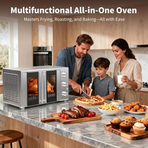 VBGK French Door electric Knob Oven,35 QT Extra Large Oven,18-Slice Convection Oven3-Control Knobs,Bake Broil Toast Grilled Meat Keep Warm,Stainless Steel,Equipped with a tray and a rack. in Saudi Arabia