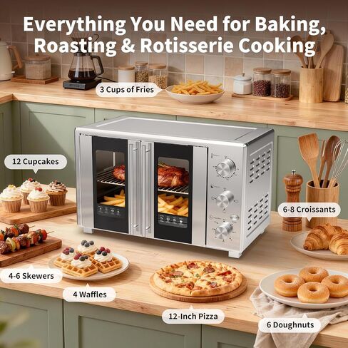 VBGK French Door electric Knob Oven,35 QT Extra Large Oven,18-Slice Convection Oven3-Control Knobs,Bake Broil Toast Grilled Meat Keep Warm,Stainless Steel,Equipped with a tray and a rack. in Saudi Arabia