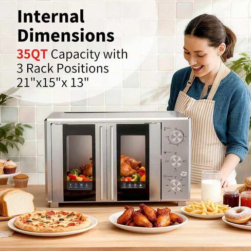 VBGK French Door electric Knob Oven,35 QT Extra Large Oven,18-Slice Convection Oven3-Control Knobs,Bake Broil Toast Grilled Meat Keep Warm,Stainless Steel,Equipped with a tray and a rack. in Saudi Arabia