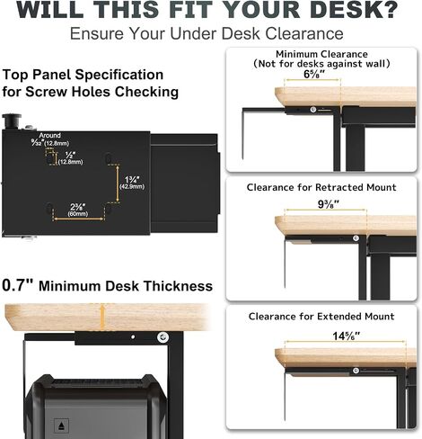 Heavy Duty Under Desk PC-Mount - Fits Most Middle & Full Tower, Height Adjustable Underdesk Computer Mount Holder with Protective Padding, Max Load 55lbs, Black in Kuwait