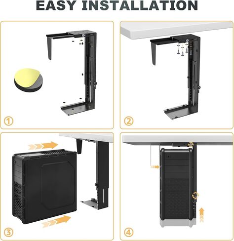 Heavy Duty Under Desk PC-Mount - Fits Most Middle & Full Tower, Height Adjustable Underdesk Computer Mount Holder with Protective Padding, Max Load 55lbs, Black in Kuwait