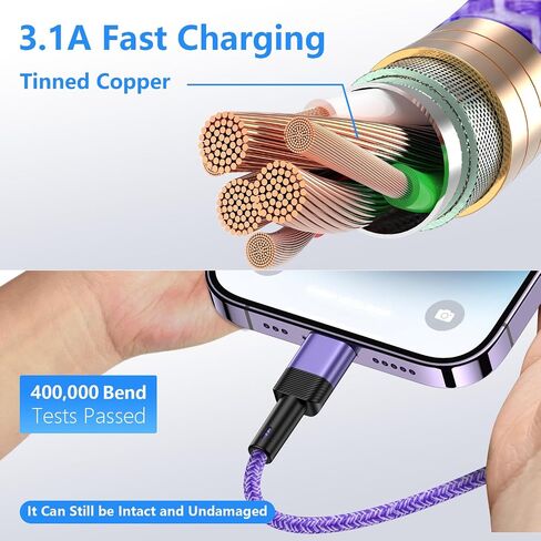 Car Carplay Cable for iPhone 14 13 12 11 Pro Max XS XR X SE 8 7 6 Plus,iPad Pro Air Mini, 2Pack/1FT 3.1A USB A to Lightning Cable Appl e iPhone Charger Cord Car Fast Charging Braided Lightening Cord in Kuwait