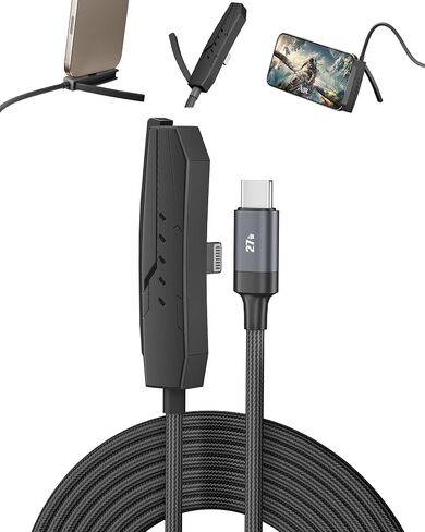 USB-C to Lightning Cable with Built-in Phone Stand - 2-in-1 Invisible Holder iPhone Charger Cord, MFi Certified 27W PD Fast Charging 90 Degree Sideways iPhone Charger for iPhone 14-5, iPad, Gaming in Kuwait