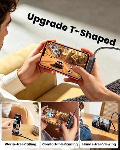 USB-C to Lightning Cable with Built-in Phone Stand - 2-in-1 Invisible Holder iPhone Charger Cord, MFi Certified 27W PD Fast Charging 90 Degree Sideways iPhone Charger for iPhone 14-5, iPad, Gaming in Kuwait