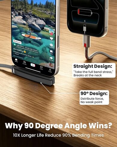 USB-C to Lightning Cable with Built-in Phone Stand - 2-in-1 Invisible Holder iPhone Charger Cord, MFi Certified 27W PD Fast Charging 90 Degree Sideways iPhone Charger for iPhone 14-5, iPad, Gaming in Kuwait