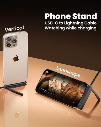 USB-C to Lightning Cable with Built-in Phone Stand - 2-in-1 Invisible Holder iPhone Charger Cord, MFi Certified 27W PD Fast Charging 90 Degree Sideways iPhone Charger for iPhone 14-5, iPad, Gaming in Kuwait