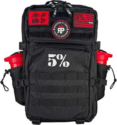 5% Nutrition Rich Piana Tactical Backpack for Work, Travel or Gym Bag with Drink Holders, Interior Organization, Molle Panel, and Velcro Morale Patches 45L Storage Capacity (Black/Red) in Kuwait