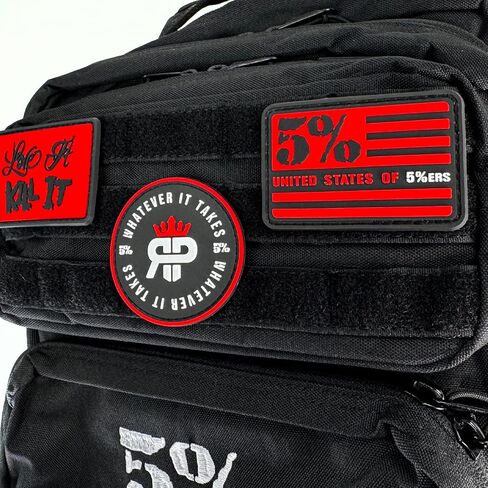 5% Nutrition Rich Piana Tactical Backpack for Work, Travel or Gym Bag with Drink Holders, Interior Organization, Molle Panel, and Velcro Morale Patches 45L Storage Capacity (Black/Red) in Kuwait