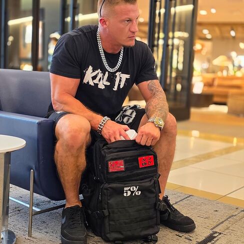 5% Nutrition Rich Piana Tactical Backpack for Work, Travel or Gym Bag with Drink Holders, Interior Organization, Molle Panel, and Velcro Morale Patches 45L Storage Capacity (Black/Red) in Kuwait
