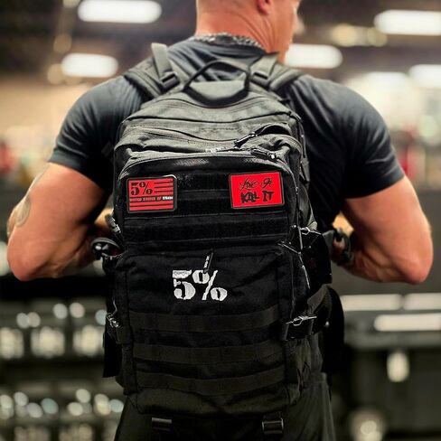 5% Nutrition Rich Piana Tactical Backpack for Work, Travel or Gym Bag with Drink Holders, Interior Organization, Molle Panel, and Velcro Morale Patches 45L Storage Capacity (Black/Red) in Kuwait