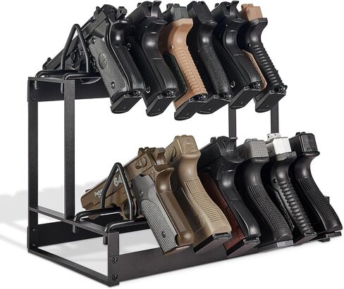 Poyilooo Pistol Rack, 2Tier Portable Pistol Rack for Gun, Hold Up 12 Handguns Pistol Stand for Gun Storage, Pistol Holder for Gun Heavy Duty Steel Gun Rack for Shot Exhibitior Retail Shop Home Office in Kuwait