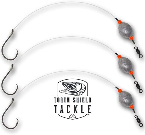 Tooth Shield Tackle 3 Pack Carolina Drum Rig Redfish Catfish [80lb Fluorocarbon - Snelled Big Cat Circle Hook] Egg Weight Offshore Saltwater Big Game Grouper Snapper Leaders Bottom Fishing in Kuwait