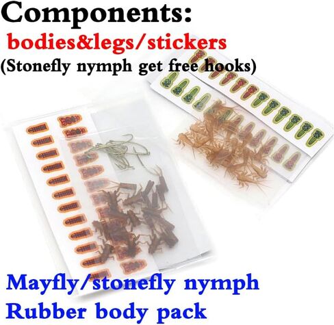 Set of 70 Fly Tying Realistic Mayfly Stonefly Nymph Rubber Bodies & Legs DIY Materials Kit Artificial Trout Fly Lure Bait Model Pre-Formed Segmented Aquatic Insect Lure Fly Tying Materials in Kuwait