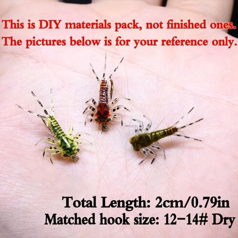 Set of 70 Fly Tying Realistic Mayfly Stonefly Nymph Rubber Bodies & Legs DIY Materials Kit Artificial Trout Fly Lure Bait Model Pre-Formed Segmented Aquatic Insect Lure Fly Tying Materials in Kuwait