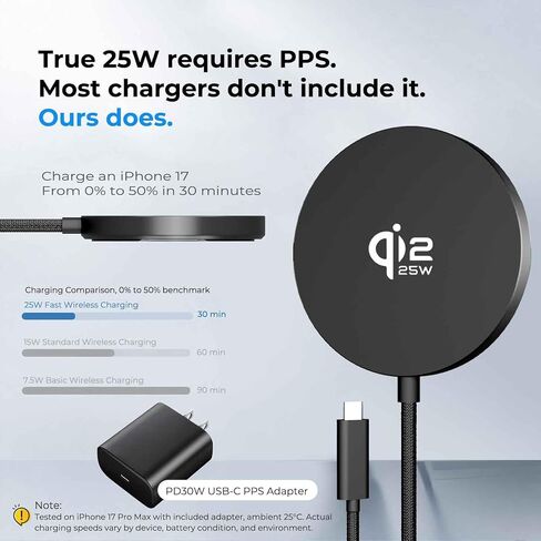 Fast Wireless Charger 25W with Stand for Desk, Qi2.2 MagSafe-Compatible in Kuwait