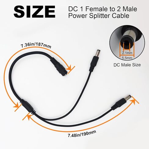 DC Power Splitter Security Camera Power Splitter 12V CCTV Power Cable (1 Female to 2 Male 5.5mm X 2.1mm, 10Pack) in Saudi Arabia