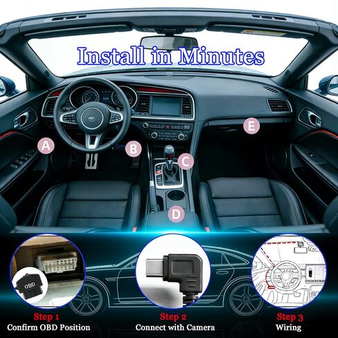OBD2 to USB C Dash Cam Cable, 24/7 Parking Surveillance Mode with Dual Mode Switch, 3.5m Durable Power Adapter Cord for GPS, Radar Detector Hardwire Kit, Daily Commute, Ride-Hailing & Road Trips in Kuwait