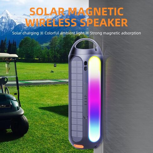 CYBORIS Solar Power Magnetic Golf Bluetooth Speaker, 30W Golf Speaker Outdoor Portable Wireless Speakers IPX6 Waterproof with LED RGB Lights 30H Playtime Deep Bass for Golf Cart Gifts, Beach, Hiking in Kuwait