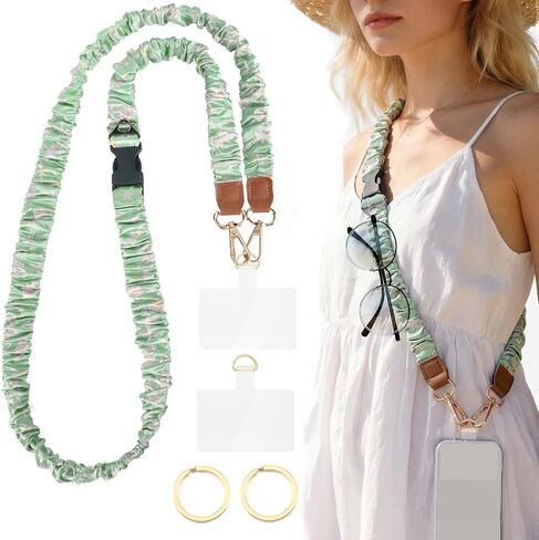 Phone Lanyard Crossbody Strap, Retractable Stretchy Strap for Wallet ID Badge, Scrunchie Keychain with 2 Phone Tabs in Kuwait
