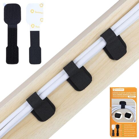 SummerBrite 40-Pack Self Adhesive Cable Straps, Heavy Duty Hook & Loop Ties with Strong Sticky Backing, Reusable Under Desk Cable Management Wire Organizers for Home Office PC, Black in Kuwait