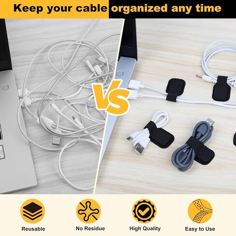 SummerBrite 40-Pack Self Adhesive Cable Straps, Heavy Duty Hook & Loop Ties with Strong Sticky Backing, Reusable Under Desk Cable Management Wire Organizers for Home Office PC, Black in Kuwait