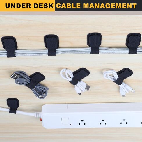 SummerBrite 40-Pack Self Adhesive Cable Straps, Heavy Duty Hook & Loop Ties with Strong Sticky Backing, Reusable Under Desk Cable Management Wire Organizers for Home Office PC, Black in Kuwait