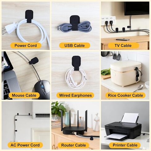 SummerBrite 40-Pack Self Adhesive Cable Straps, Heavy Duty Hook & Loop Ties with Strong Sticky Backing, Reusable Under Desk Cable Management Wire Organizers for Home Office PC, Black in Kuwait