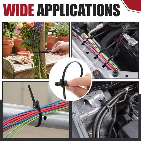 200 Pcs Fir Tree Push Mount Zip Ties 8 Inch Heavy Duty Wire Ties 2 in 1 Self Locking UV Resistant Assortment Nylon Black Cable Tie for Indoor Outdoor in Kuwait