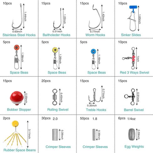 Fishing Tackle Kit,286pcs Fishing Hook Bobber Box Kit with Fishing Bobbers,Various Fish Hooks,Weights,Swivel Snaps,Brass Sleeves,Sinker Slides Starter Kit for Artificial and Live Baits Trout Panfish in Kuwait