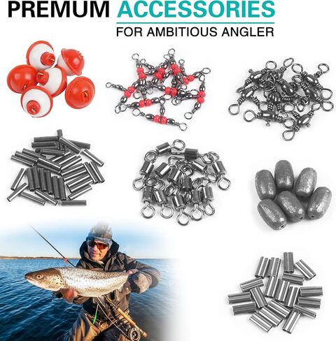 Fishing Tackle Kit,286pcs Fishing Hook Bobber Box Kit with Fishing Bobbers,Various Fish Hooks,Weights,Swivel Snaps,Brass Sleeves,Sinker Slides Starter Kit for Artificial and Live Baits Trout Panfish in Kuwait
