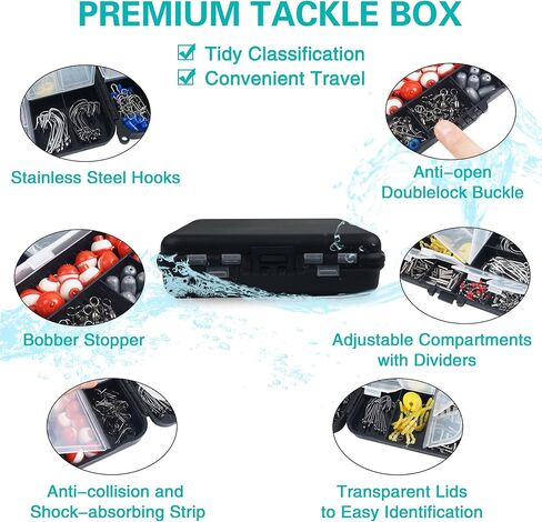 Fishing Tackle Kit,286pcs Fishing Hook Bobber Box Kit with Fishing Bobbers,Various Fish Hooks,Weights,Swivel Snaps,Brass Sleeves,Sinker Slides Starter Kit for Artificial and Live Baits Trout Panfish in Kuwait