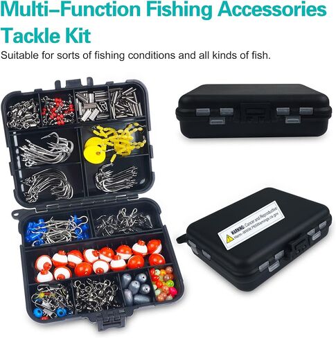 Fishing Tackle Kit,286pcs Fishing Hook Bobber Box Kit with Fishing Bobbers,Various Fish Hooks,Weights,Swivel Snaps,Brass Sleeves,Sinker Slides Starter Kit for Artificial and Live Baits Trout Panfish in Kuwait