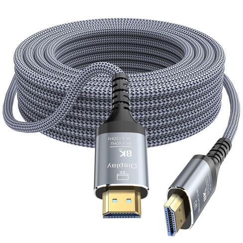 8K Fiber Optic HDMI Cable 50FT, 48Gbps Ultra High Speed Long HDMI 2.1 Cord Braided 8K@60Hz 4K@120Hz HDR10/HDCP2.2&2.3/eARC/3D Compatible for PS5, Xbox, HDTV, Laptop, Monitor in Kuwait