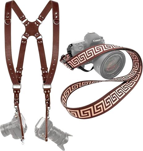 C Coiro Camera Harness for 2 Cameras + Camera Neck Strap with Pattern Design Camera Straps for Photographers of All Levels in Kuwait